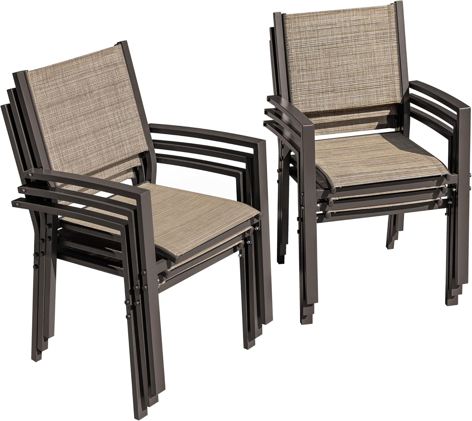 Flamaker Patio Chairs Textilene Outdoor Chairs Set of 6 Stackable Dining Chair for Backyard, Deck, Poolside (Grey)