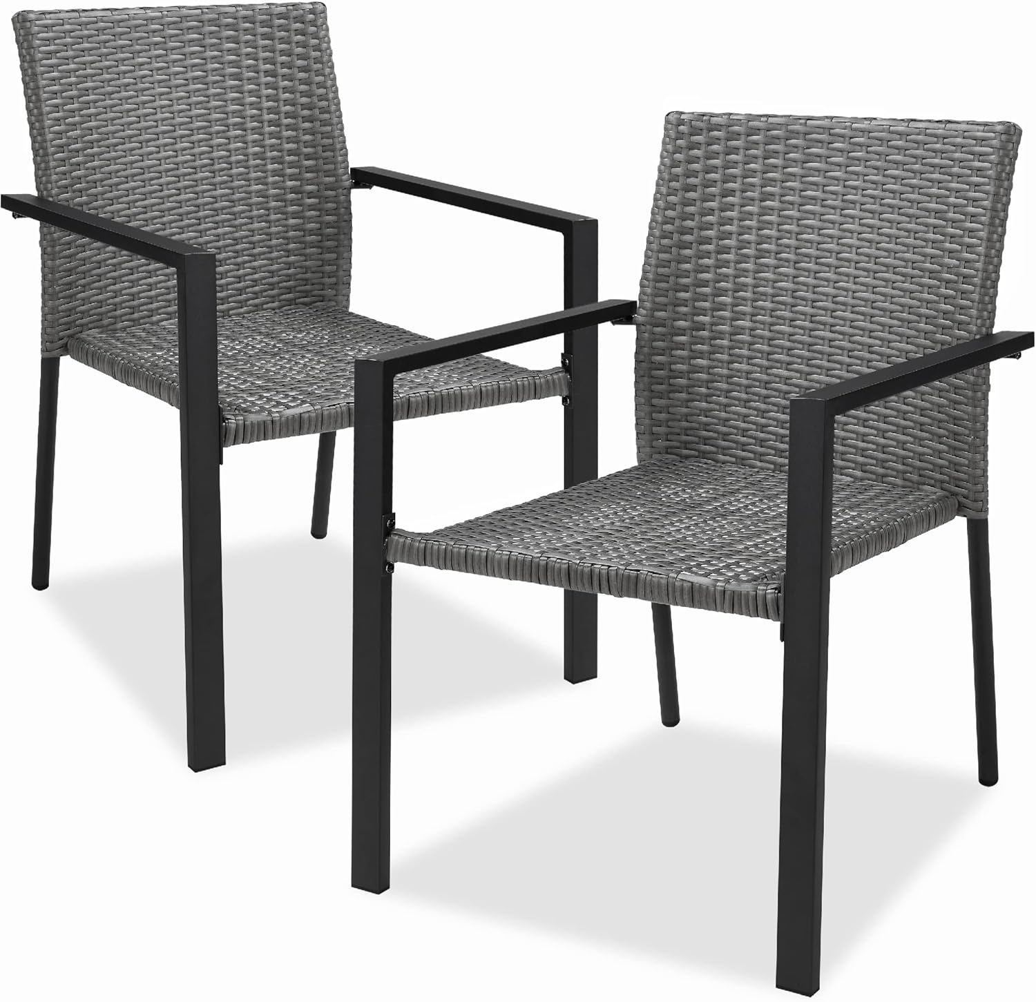 Best Choice Products Set of 2 Stackable Outdoor Wicker Dining Chairs All-Weather Firepit Armchair w/Armrests, Steel Frame for Patio, Deck, Garden, Yard - Gray