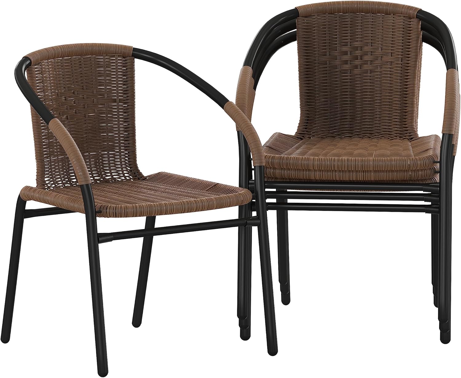 Flash Furniture Lila Modern Rattan Indoor/Outdoor Stackable Dining Chairs, Stacking Rattan Bistro Chairs for Patio or Restaurant, Set of 4, Black