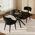 Luxury Modern Dining Set, 47" Glass Table with 4 Boucle Dining Chairs, Kitchen Table with Stable Metal Legs(All Black)