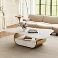 49.2-Inch Modern Oval Faux Marble Coffee Table with Sturdy Gold Metal Base - Luxury Living Room Furniture for Home Decor | Scratch-Resistant & Easy Assembly (Gold)