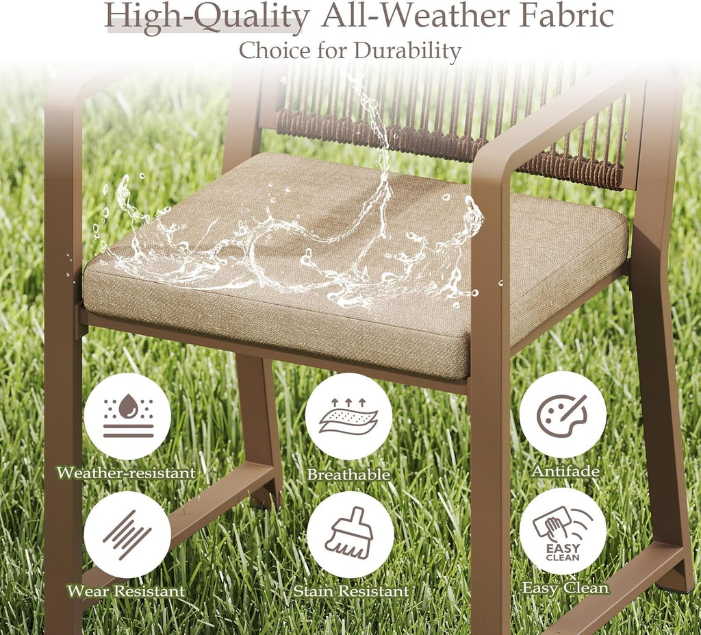 Aluminum Outdoor Patio Dining Chairs - Imitation Rope Vine Chair Ergonomic Backrest Design Detachable Seat Cushion Soft and Breathable Garden Porch, Light Brown Set of 2