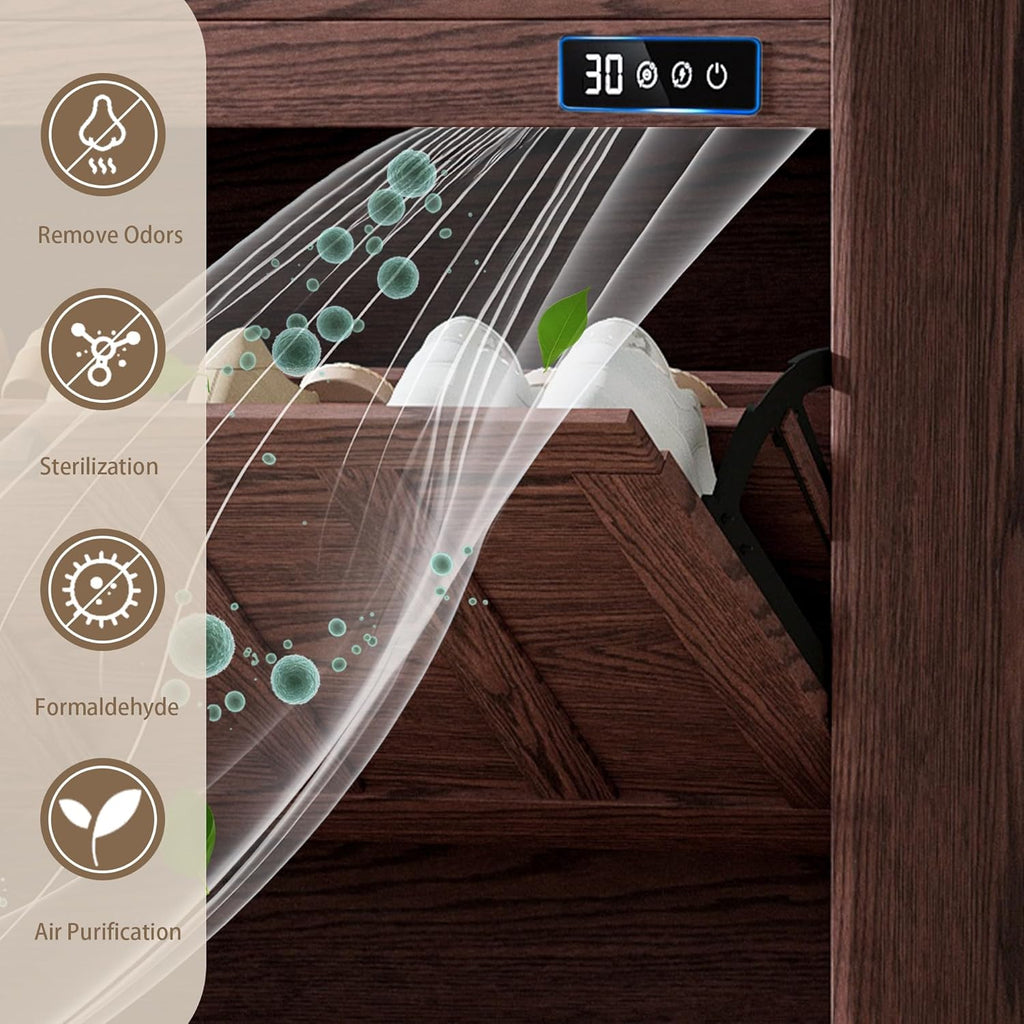 ChooChoo Shoe Storage Cabinet with 2 Flip Drawers, Deodorizing Shoe Organizer Storage for Entryway, Freestanding Hidden Slim Narrow Shoe Rack Cabinet, Walnut