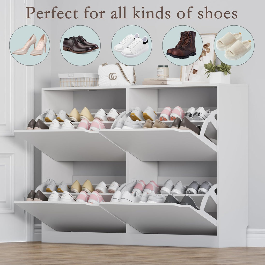 Shoe Cabinet with 4 Flip Drawers, Narrow Hidden Shoe Storage Cabinet, Slim Freestanding Shoe Rack Organizer for Entryway, Hallway, Bedroom, Living Room