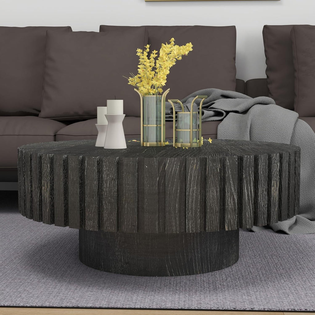 Modern Round Coffee Table, Luxury Black Gold Glass Coffee Table, 36" Center Table Living Room Table, Gold Stainless Steel Irregular Leg, Double-Layer Structure, Black Glass Desktop