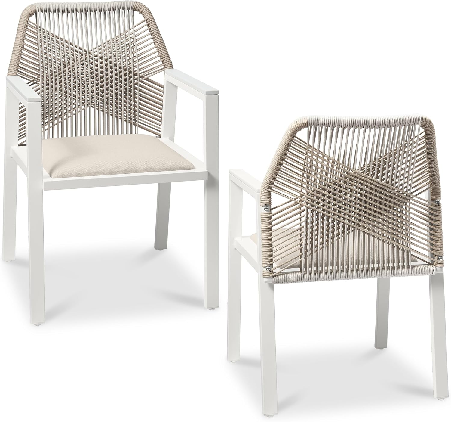 Best Choice Products Outdoor Dining Arm Chair Set of 2, Aluminum Frame with Armrest, All-Weather Woven Rope Chair Design - Black/Obsidian