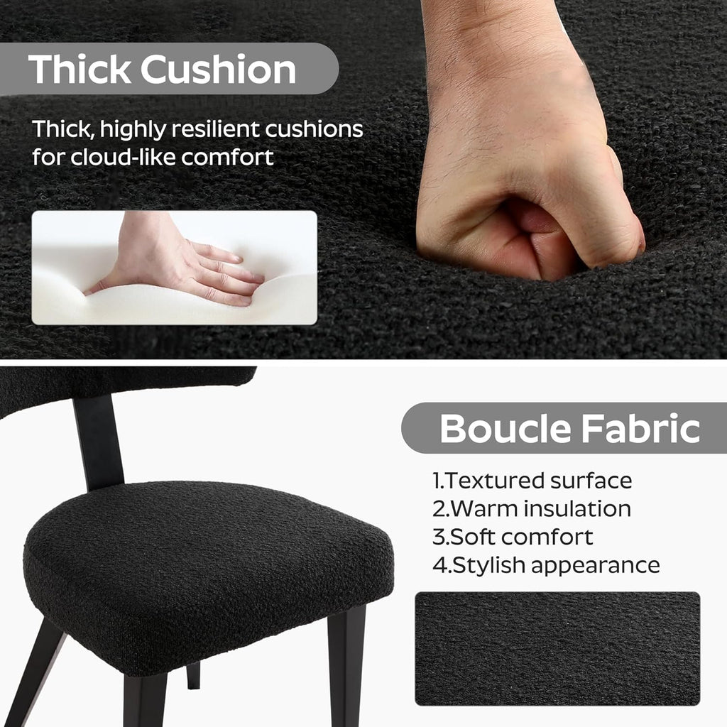 Luxury Modern Dining Set, 47" Glass Table with 4 Boucle Dining Chairs, Kitchen Table with Stable Metal Legs(All Black)