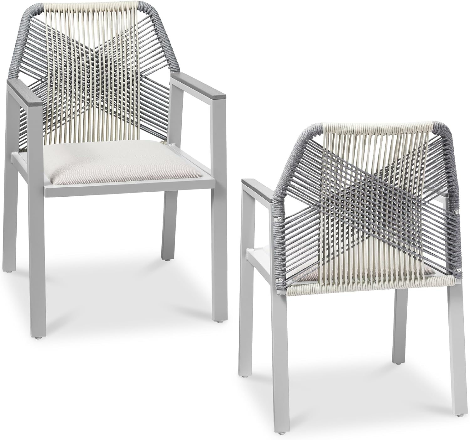 Best Choice Products Outdoor Dining Arm Chair Set of 2, Aluminum Frame with Armrest, All-Weather Woven Rope Chair Design - Black/Obsidian