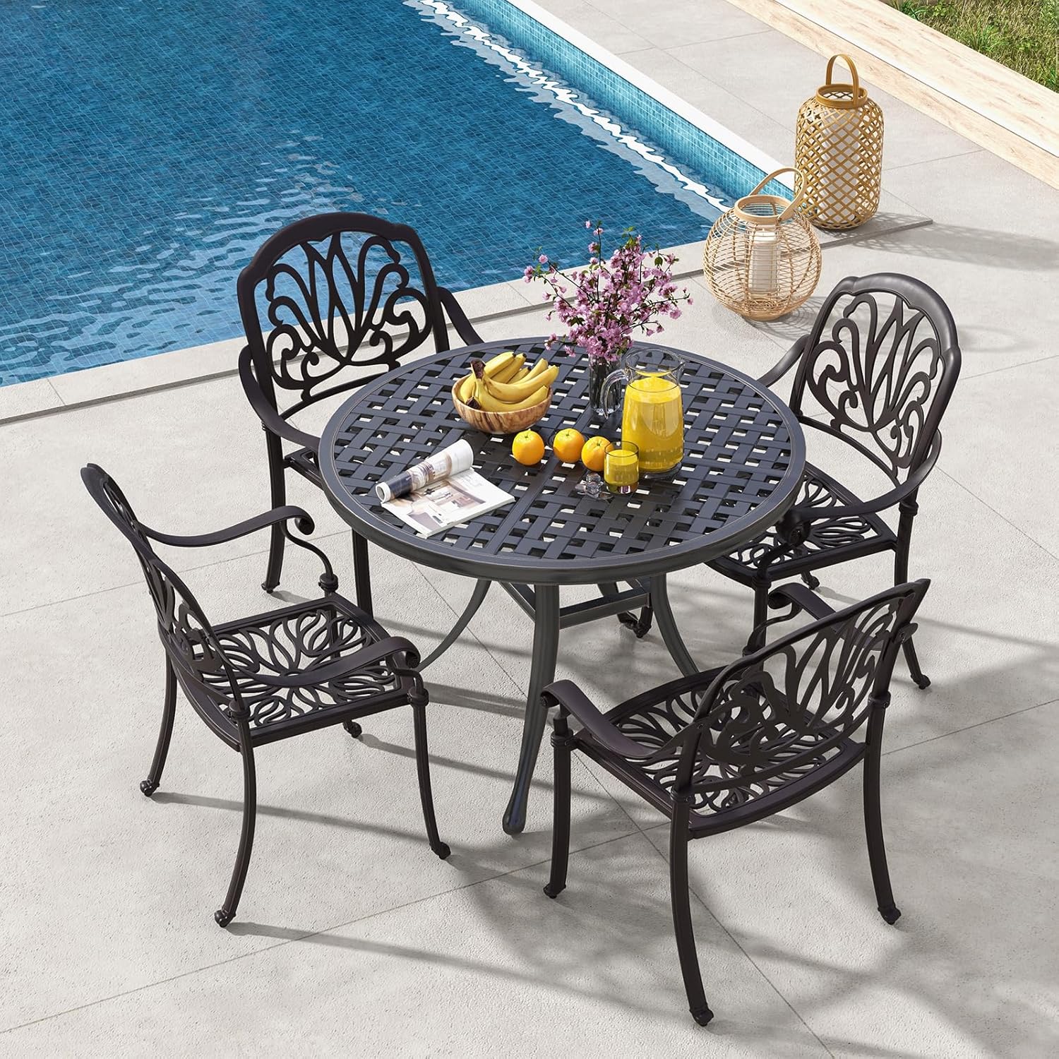 Tangkula Set of 4 Cast Aluminum Patio Dining Chairs, Stackable Outdoor Dining Chairs with Armrests, Outdoor Bistro Chairs for Balcony, Backyard, Garden, Bronze