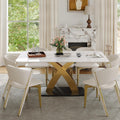 Marble Dining Table for 8-10 People, 79 inch Luxury Modern Dining Table with Marble Tabletop and Gold Metal Base, Modern Kitchen Table for Living Room Home (Table Only)