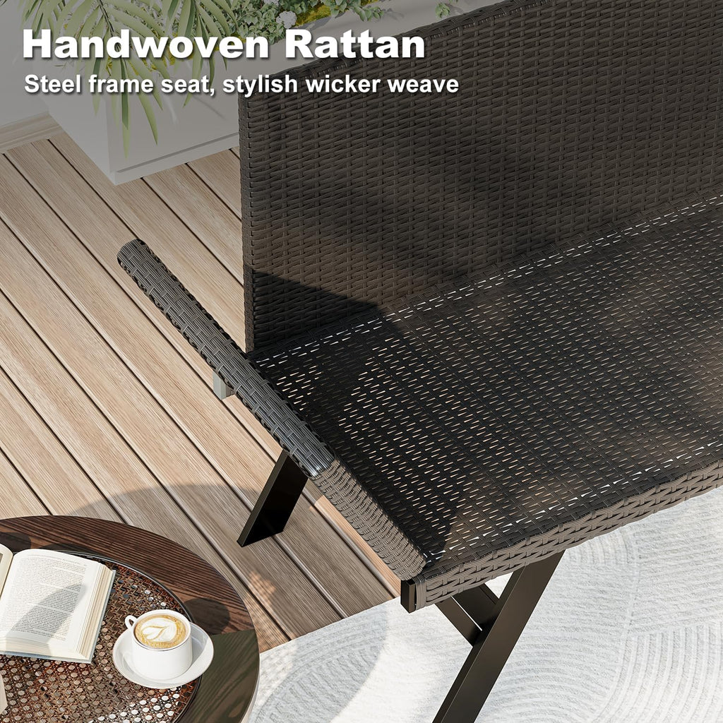 TAVATA Outdoor Convertible Sofa, PE Woven Rattan Patio Loveseat with Adjustable Armrests & Removable Cushions, Outdoor Daybed or Balcony Couch with 2 Pillows for Patio, Porch, Poolside (Grey)