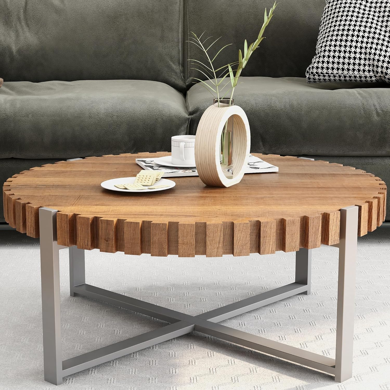 Modern Round Coffee Table, Luxury Black Gold Glass Coffee Table, 36" Center Table Living Room Table, Gold Stainless Steel Irregular Leg, Double-Layer Structure, Black Glass Desktop