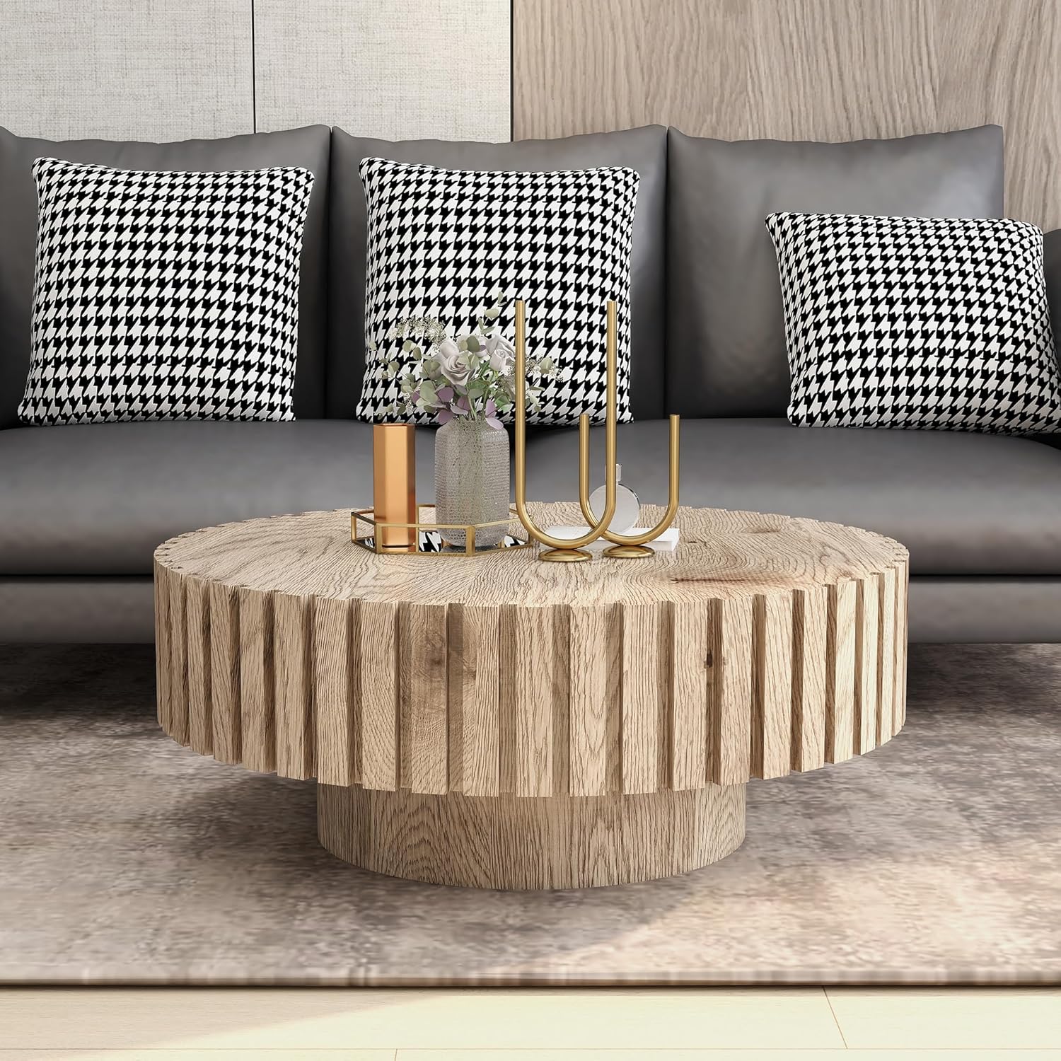 Modern Round Coffee Table, Luxury Black Gold Glass Coffee Table, 36" Center Table Living Room Table, Gold Stainless Steel Irregular Leg, Double-Layer Structure, Black Glass Desktop